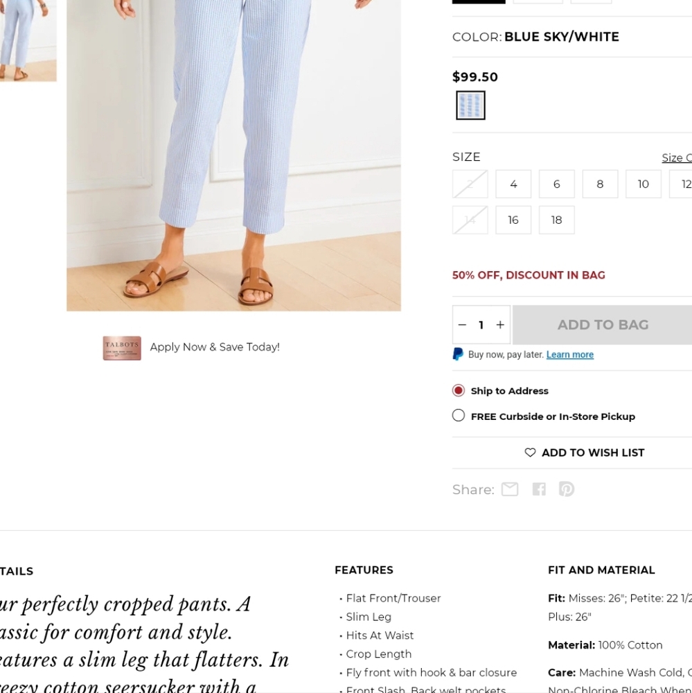 Talbot's Seersucker slacks Ladies 10